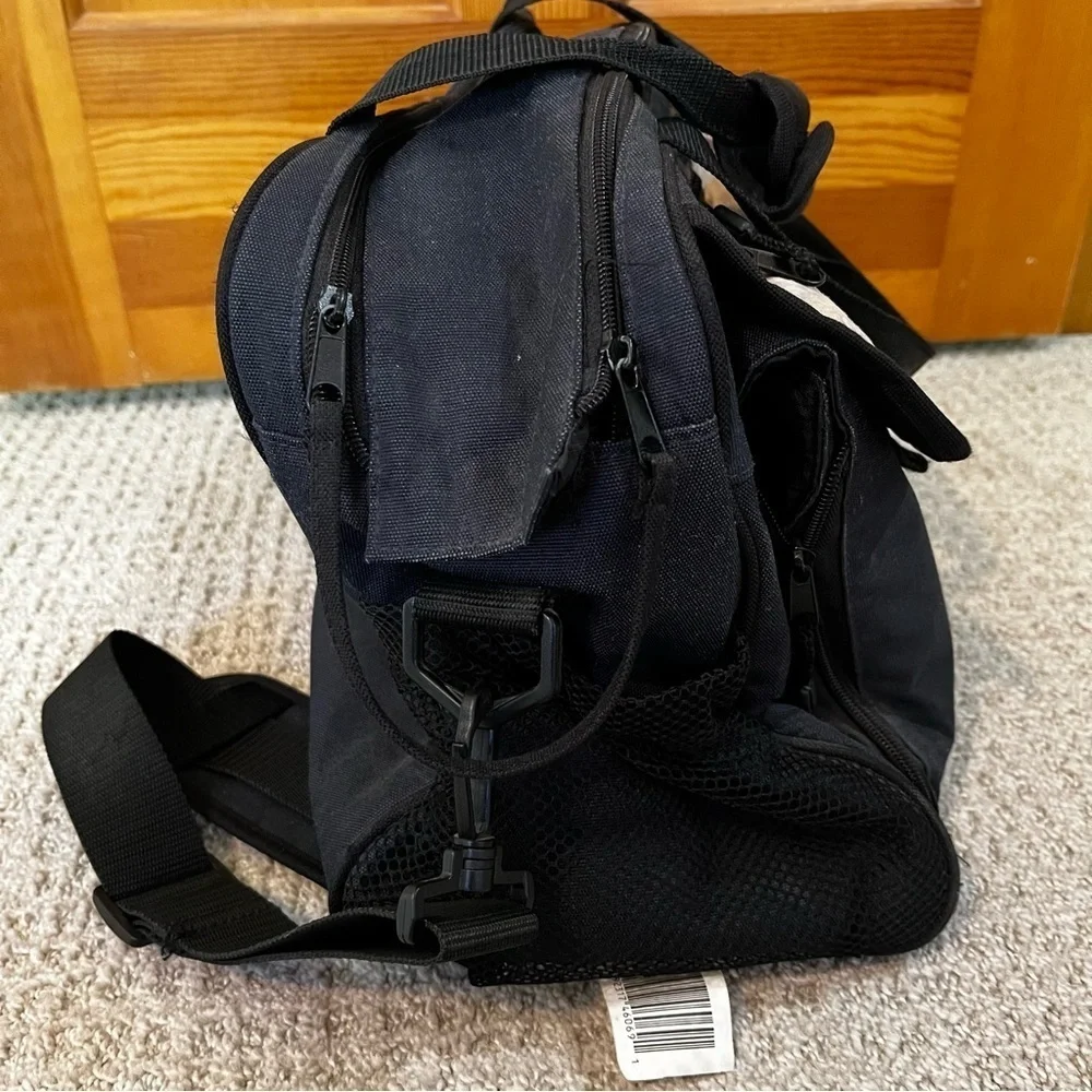 Eddie Bauer Black Canvas Leather Diaper Bag Changing Pad Overnight Travel Rugged